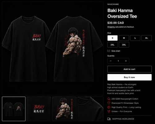 Baki Hanma oversized tee mockup
