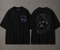 Black anime graphic T-shirt front and back with blue artwork