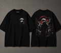 Black anime graphic T-shirt front and back