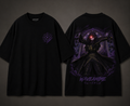 Black anime shirt front and back with hooded mage artwork