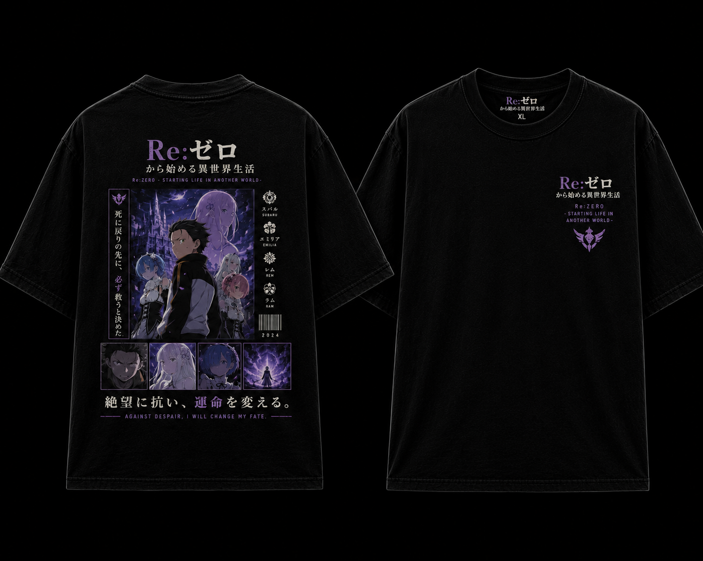 Re:Zero shirt mockup with smaller back design